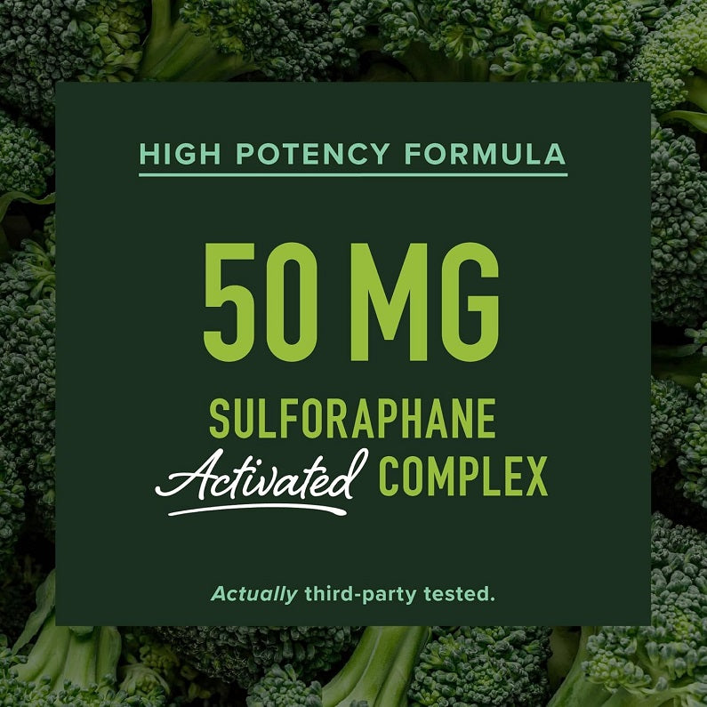 50 mg Sulforaphane Activated Complex label on green background card