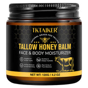TKTALKER tallow honey balm face & body moisturizer jar, front label close-up