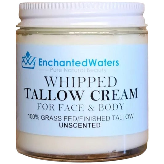Enchanted Waters whipped tallow cream jar label for face & body, unscented