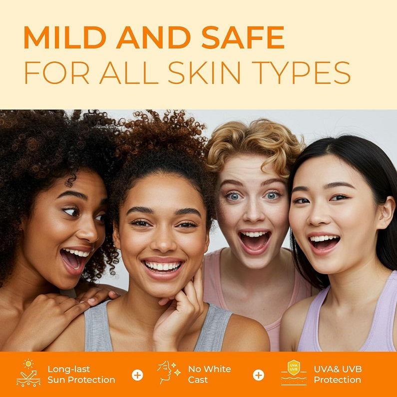 Tallow sunscreen SPF 50 mild and safe for all skin types icons with faces