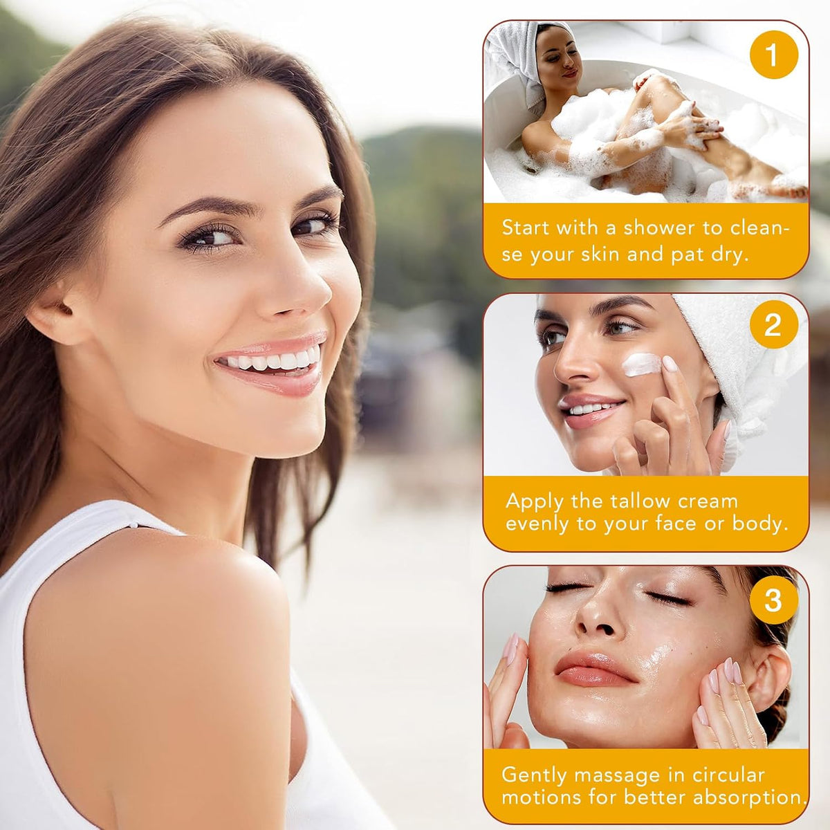 TKTALKER tallow honey balm application steps on face and skin