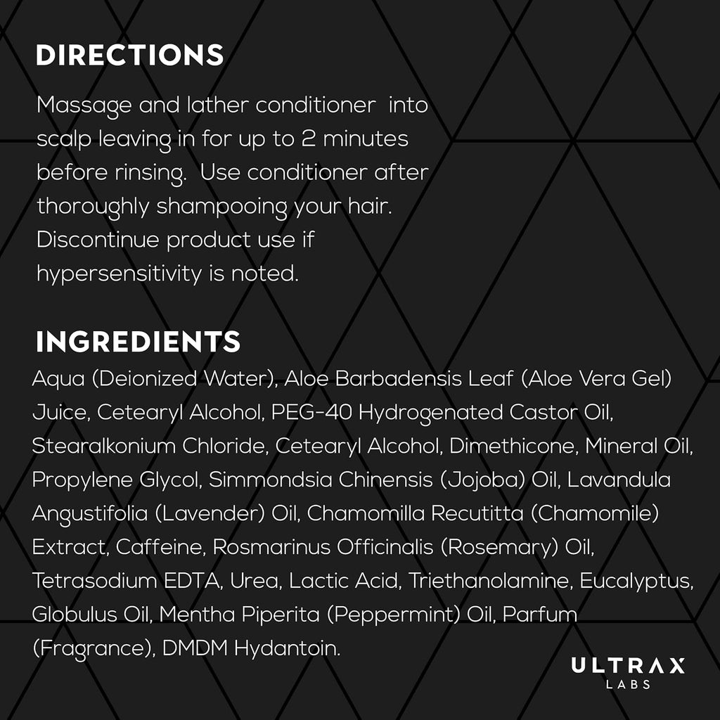Ultrax Labs Hair Surge shampoo ingredients and directions panel with ULTRAX Labs logo