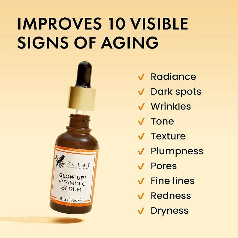 Vitamin C face serum bottle with dropper, brown glass and gold cap