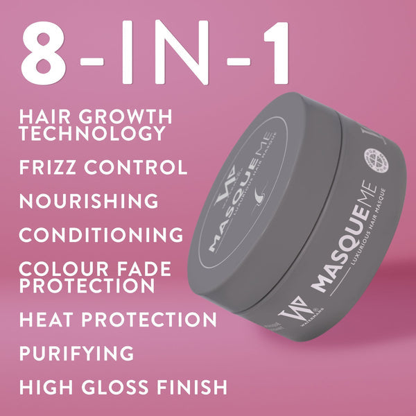 MasqueMe hair mask jar with dark gray lid