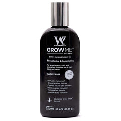 Hair elixir bottle with black label and silver pump top, 250 ml