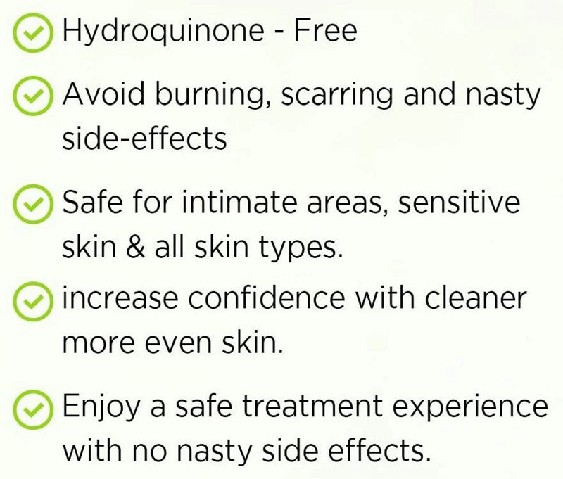 Hydroquinone-free whitening cream bullet points for safe, gentle skin brightening