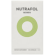 Nutrafol Women dietary supplement box, white with green logo and 120 capsules text