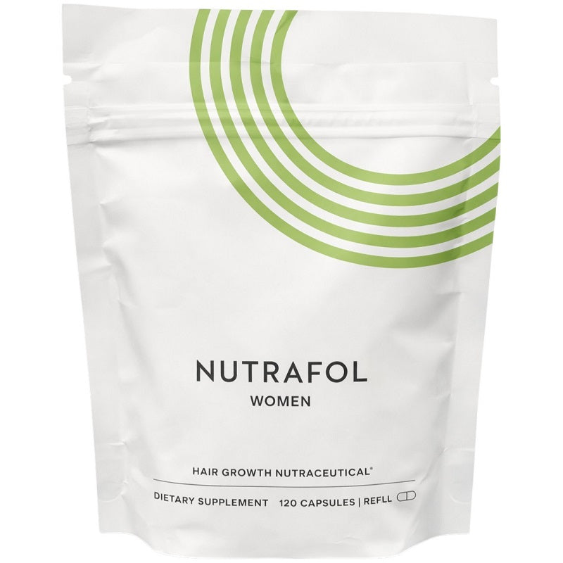 Women hair growth supplement pouch, Nutrafol Women, 120 capsules, white with green logo