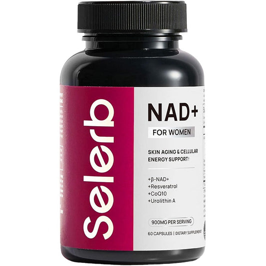 Selerb liposomal NAD+ supplement bottle for women, black cap, maroon label