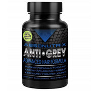 Anti Grey advanced hair formula bottle, black label with blue accents