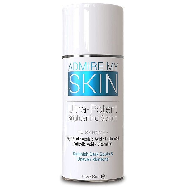 Brightening serum bottle with white cap and blue label, 30 ml