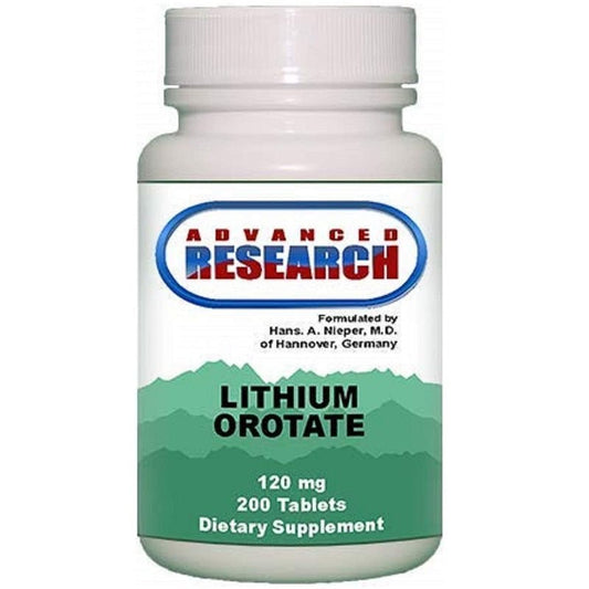 Advanced Research lithium orotate 120 mg dietary supplement bottle, front label