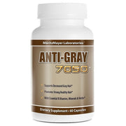 Hair supplement capsules bottle with Anti-Gray 7050 label