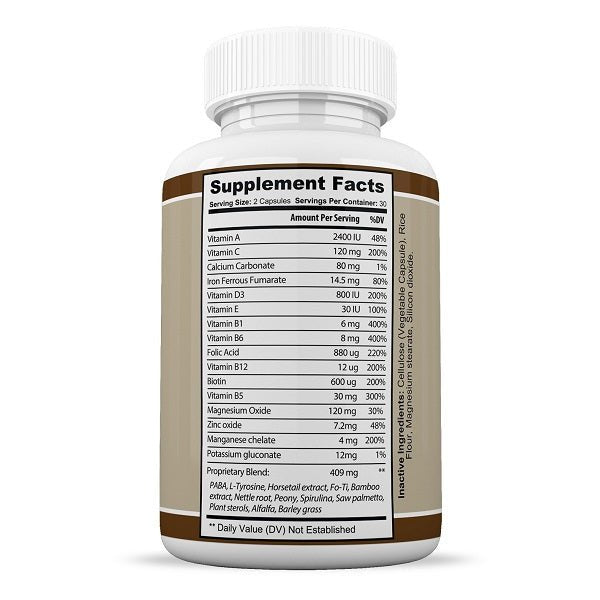 Anti-Gray 9000 vitamin supplement bottle, supplement facts label