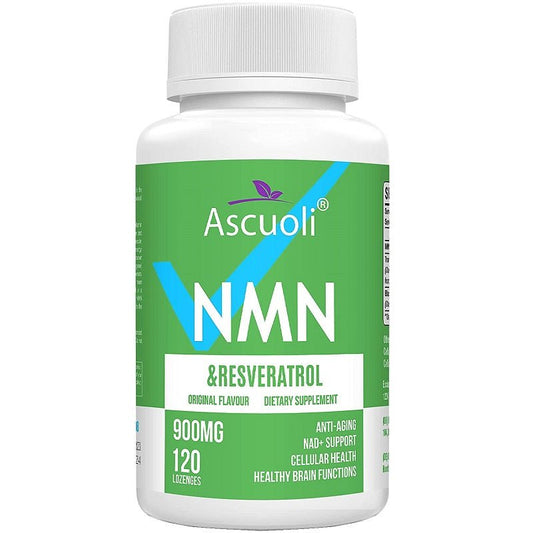 Ascuoli NMN & Resveratrol lozenge bottle, green label, 120 lozenges
