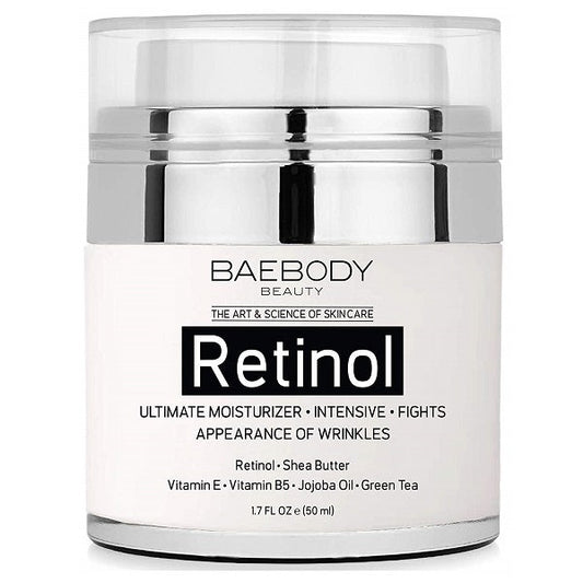 Baebody Retinol moisturizer jar with silver cap, 1.7 fl oz (50 ml)