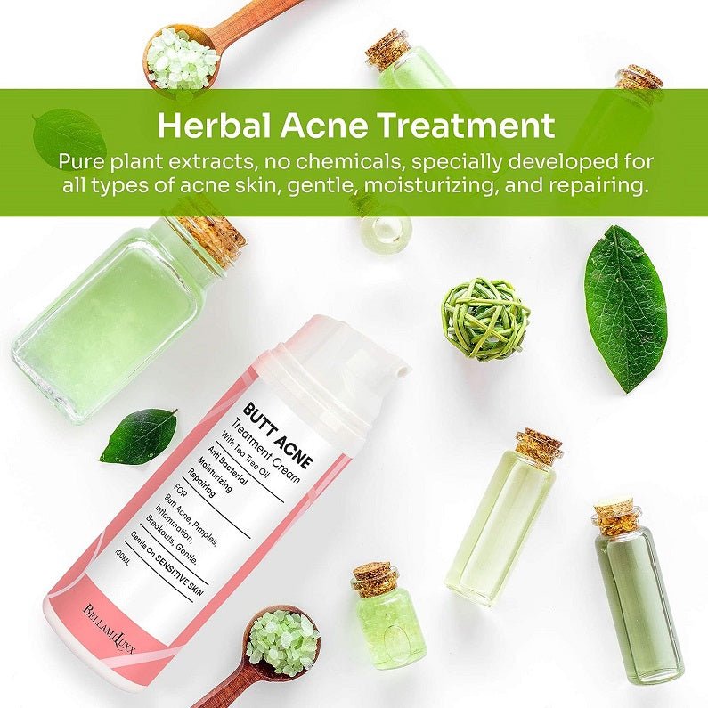 Herbal butt acne treatment cream with plant extracts and leaf ingredients