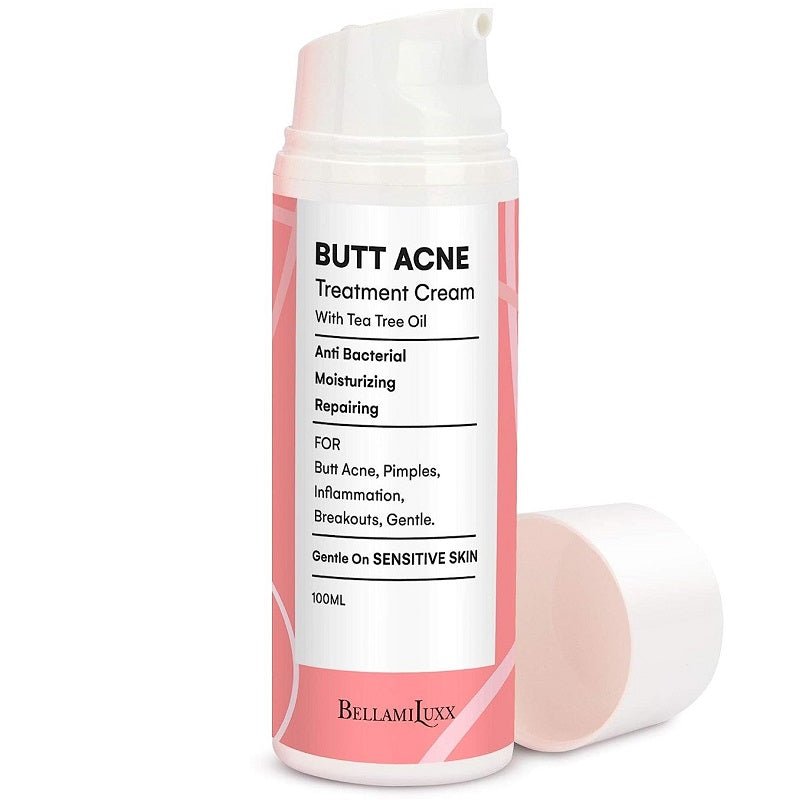Butt acne treatment cream bottle with tea tree oil, 100 mL, pink label