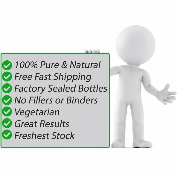 DHT blocker supplement bottle with checklist: 100% pure & natural, vegetarian