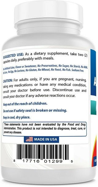 Back label directions and warnings for Anti-Gray Hair dietary supplement capsules