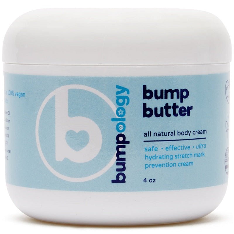 Bumpology Bump Butter cream jar, white lid, blue label, 4 oz