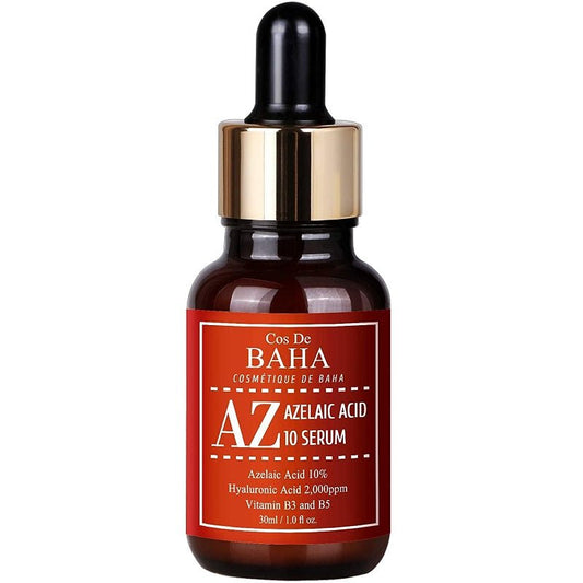 Azelaic acid 10% facial serum bottle with dropper, dark amber glass, gold pump top