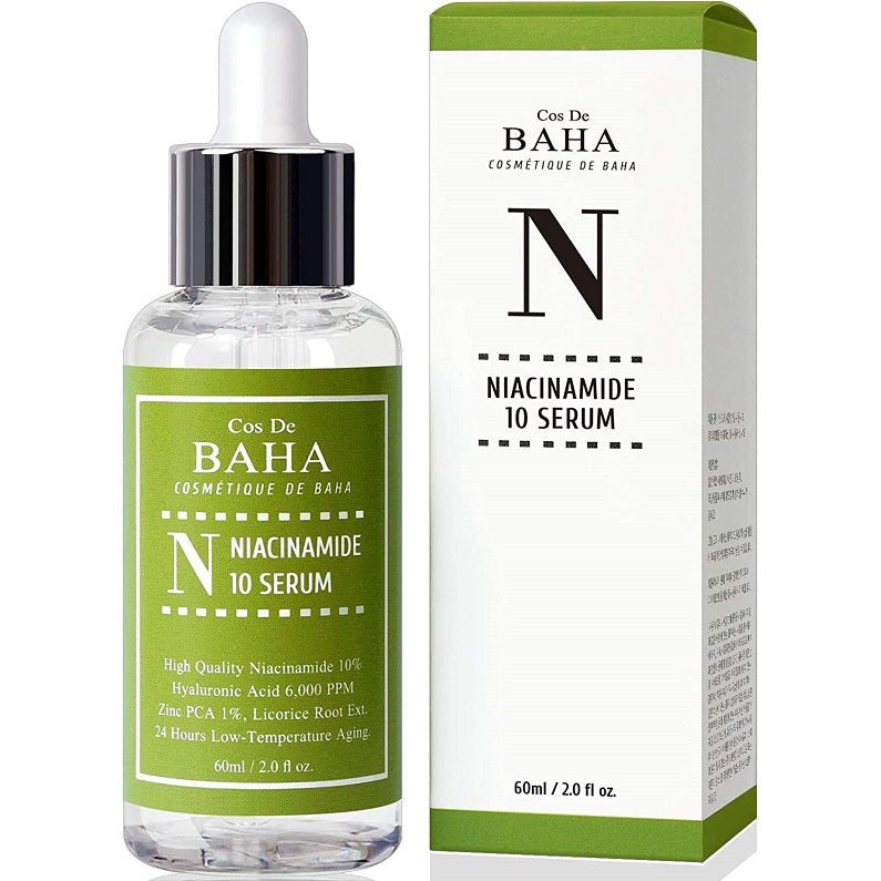 Niacinamide 10% + Zinc 1% serum bottle with matching product box