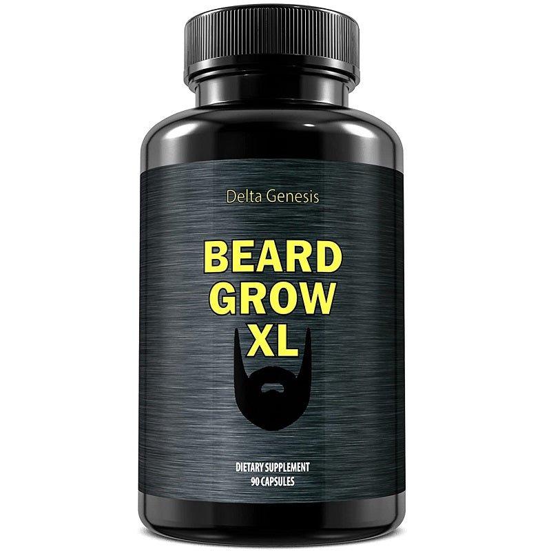 Delta Genesis Beard Grow XL dietary supplement bottle with 90 capsules label