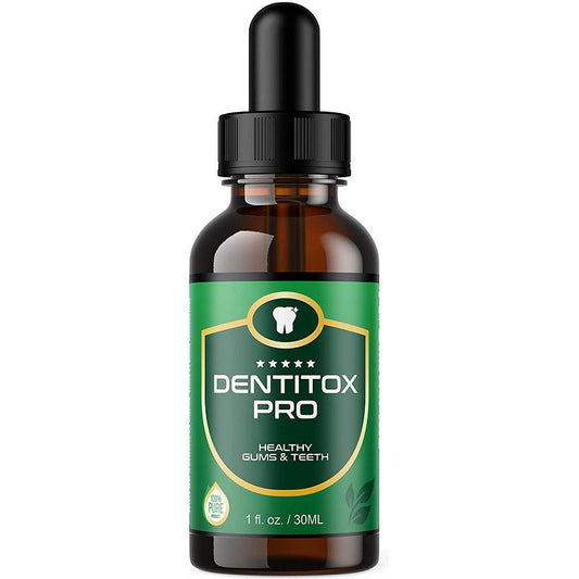 Dentitox Pro gums & teeth drops bottle with black pump cap, 30 mL