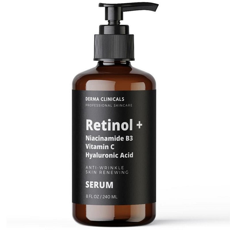 Anti-wrinkle retinol skin renewing serum bottle with pump; 240 ml