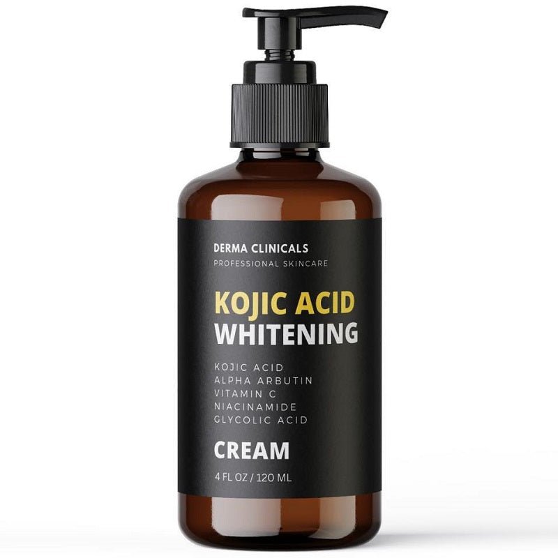 Derma Clinicals kojic acid whitening cream bottle, 120 ml, amber pump dispenser