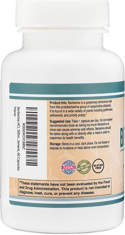 Berberine bottle with barcode and usage directions panel, Double Wood