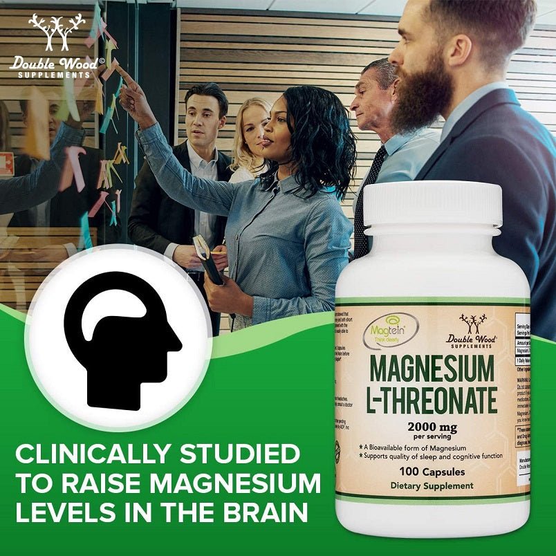Magnesium L-threonate supplement bottle beside presentation audience