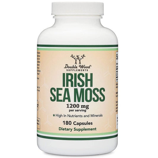 Irish sea moss supplement bottle, 1200 mg per serving, 180 capsules