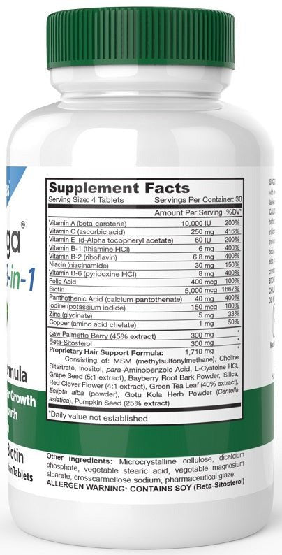 DrFormulas HairOmega 3-in-1 supplement facts table on bottle label