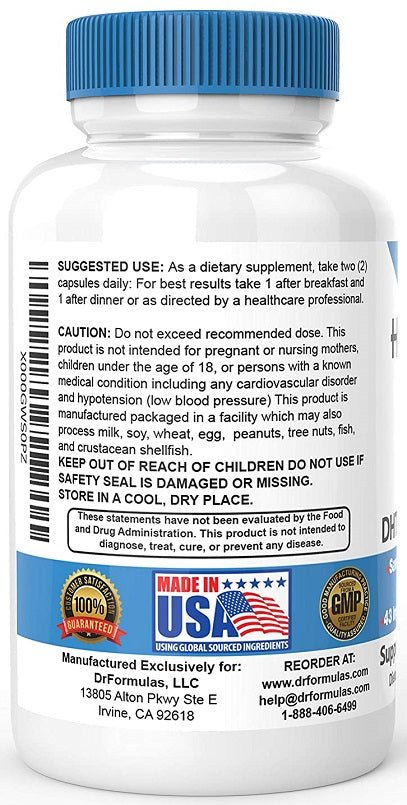 Hair supplement bottle bottom with Made in USA and warning text.