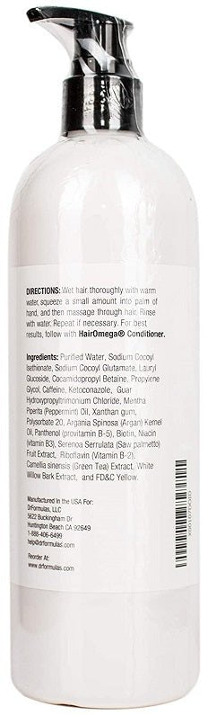 DrFormulas shampoo bottle back label with barcode