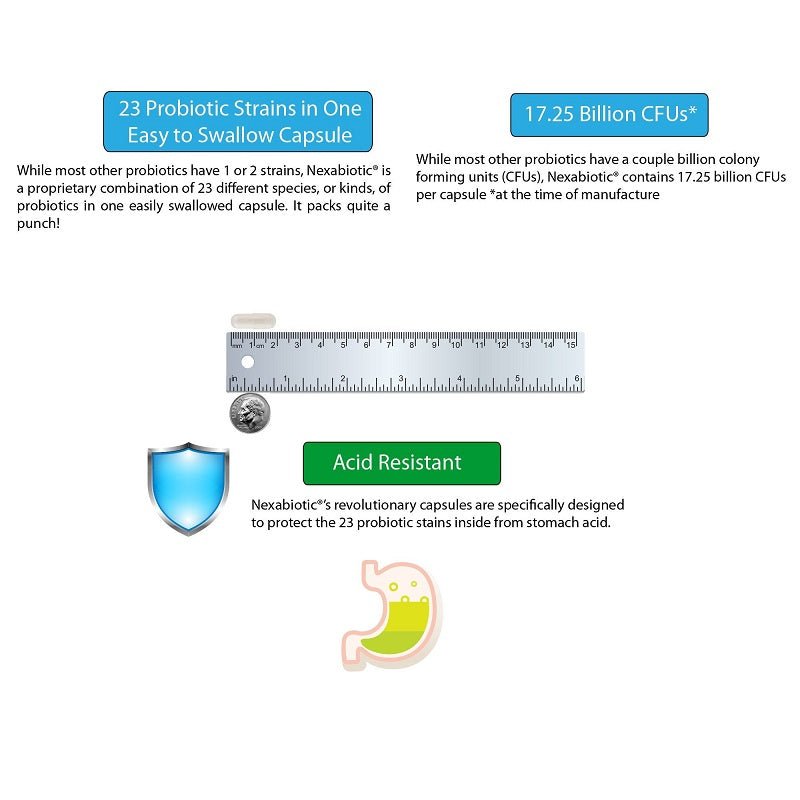 Acid-resistant delayed-release probiotic capsule graphic with shield and stomach icon