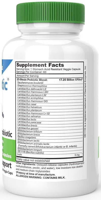 DrFormulas Nexabiotic Supplement Facts panel on probiotic bottle with green cap
