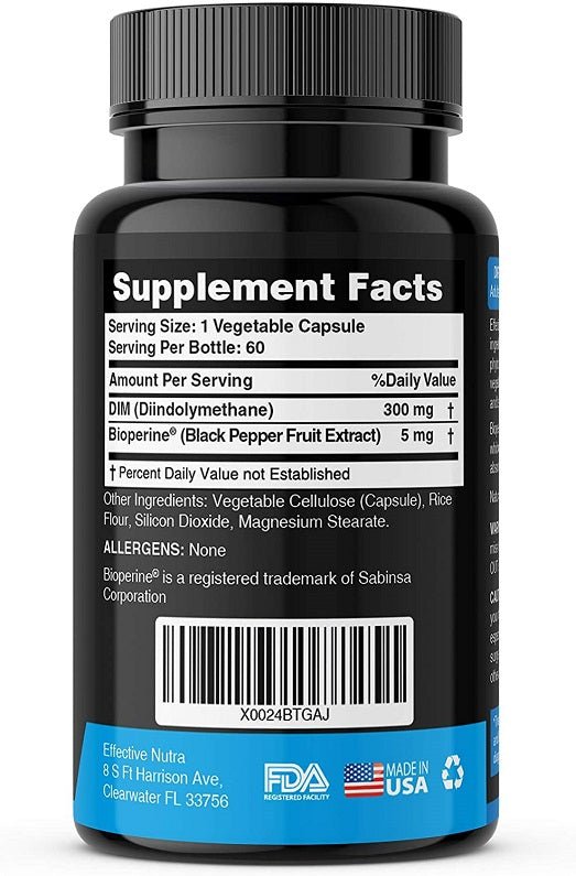 Back label of black supplement bottle with Supplement Facts and barcode