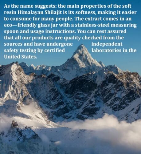 Himalayan shilajit promotional card with mountain landscape