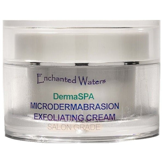 Microdermabrasion exfoliating cream jar with DermaSPA label and white cream