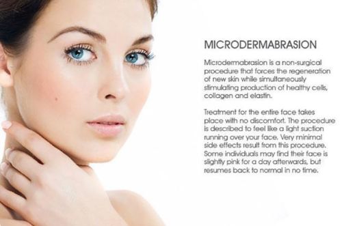 Microdermabrasion exfoliating cream with portrait of woman and description text