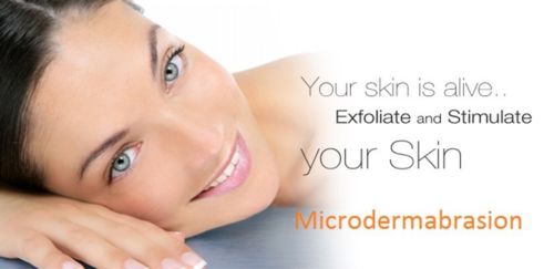 Microdermabrasion exfoliating cream skincare image with woman reclining