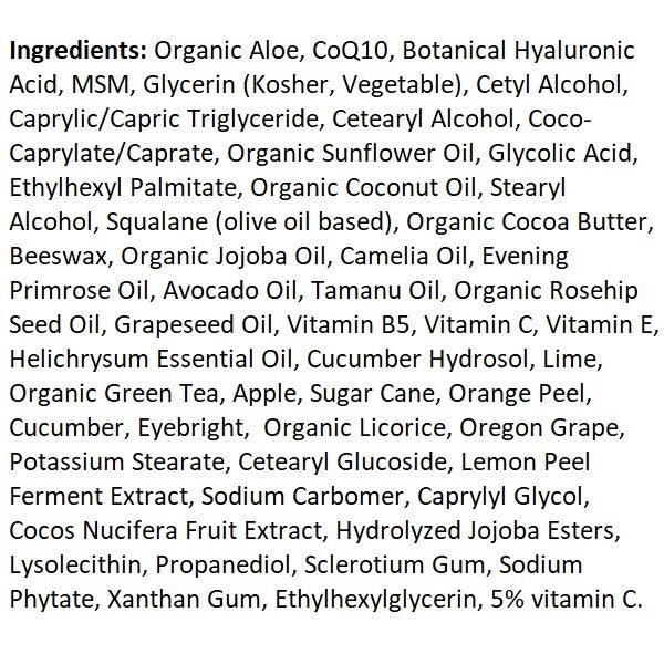 Wrinkle repair moisturizer ingredients list panel on white background