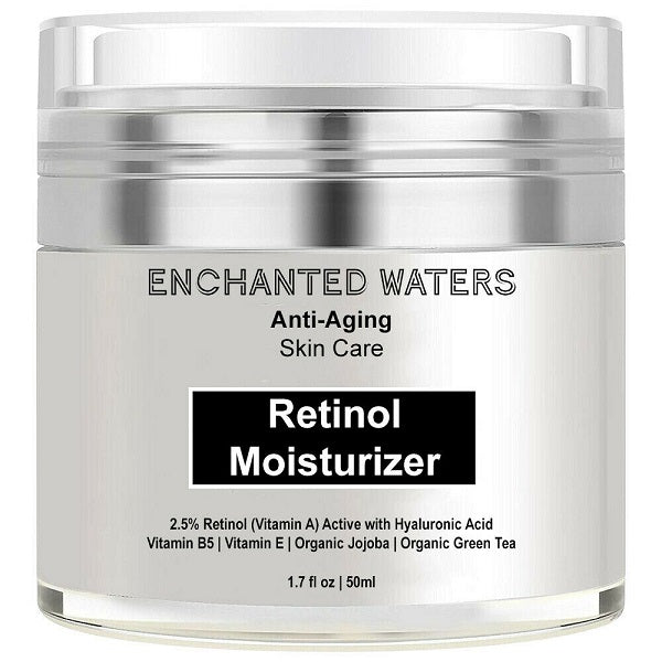Retinol moisturizer jar with silver lid, skincare cream container, 50 mL