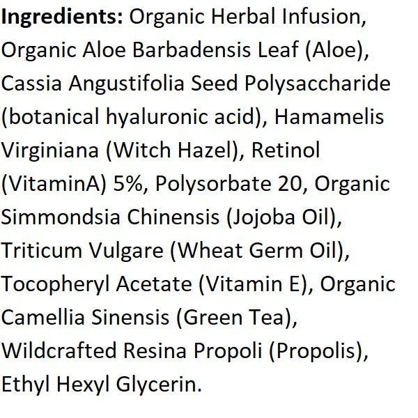 Retinol vitamin A 5% serum ingredient list with aloe and botanical extracts