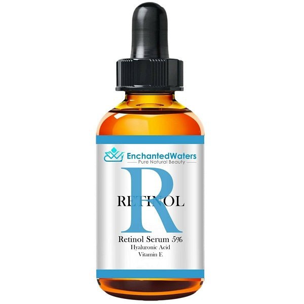Amber retinol serum bottle with black dropper, clear label