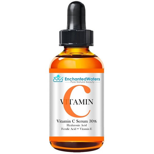 Vitamin C serum bottle, amber glass with black dropper cap