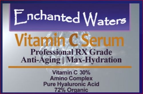 Vitamin C serum label: professional RX grade anti-aging, max hydration